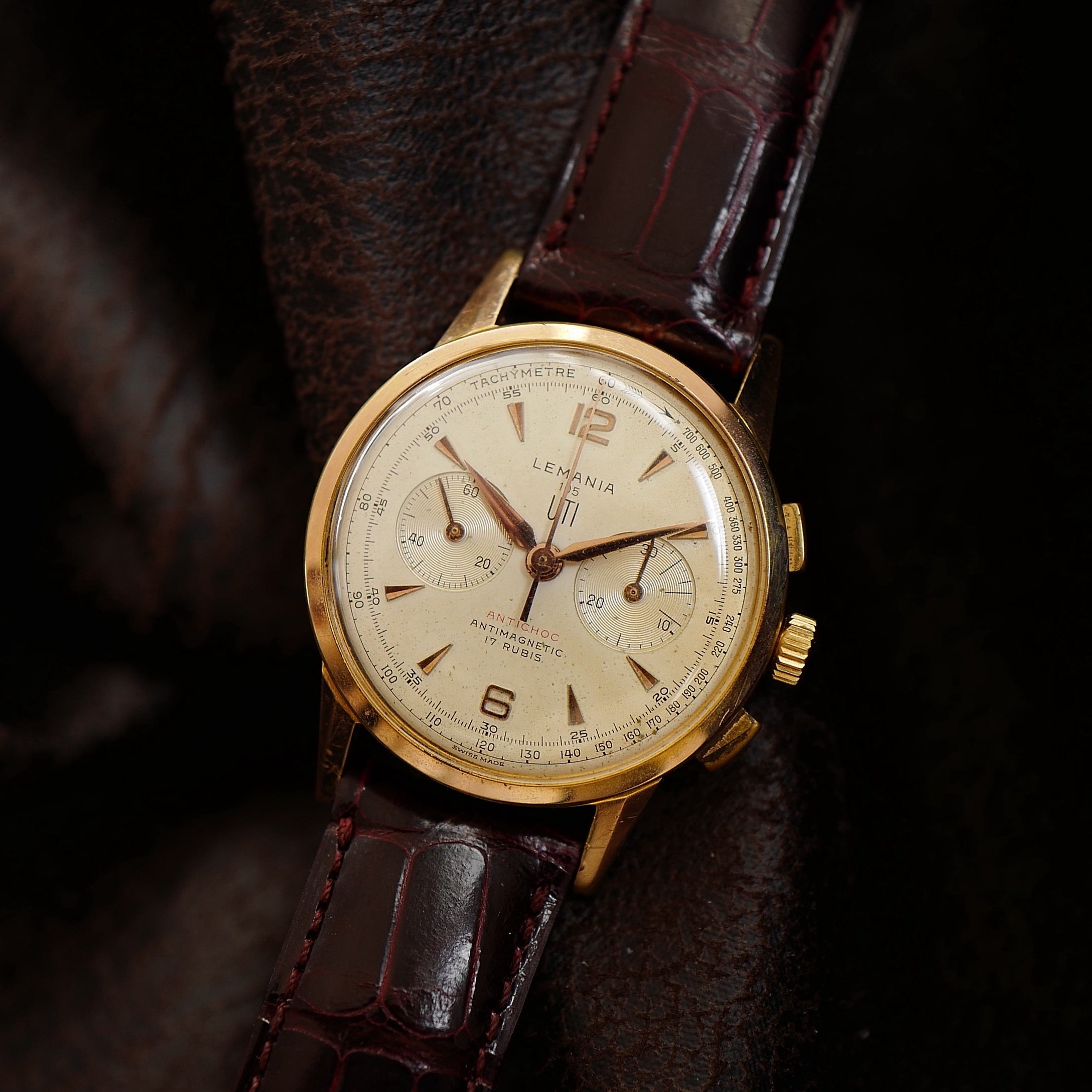 Lemania Uti 105 Chronograph Rose Gold Plated | Montre Vintage Collection